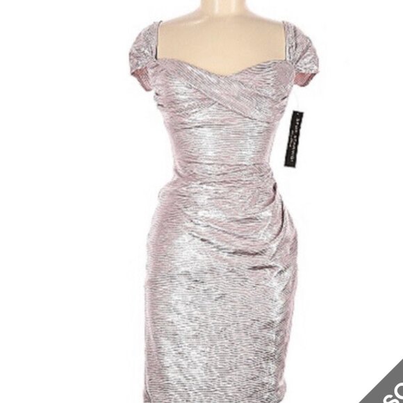 Stop Staring rose gold Silver lurex wiggle cocktail Dress medium - Picture 1 of 5